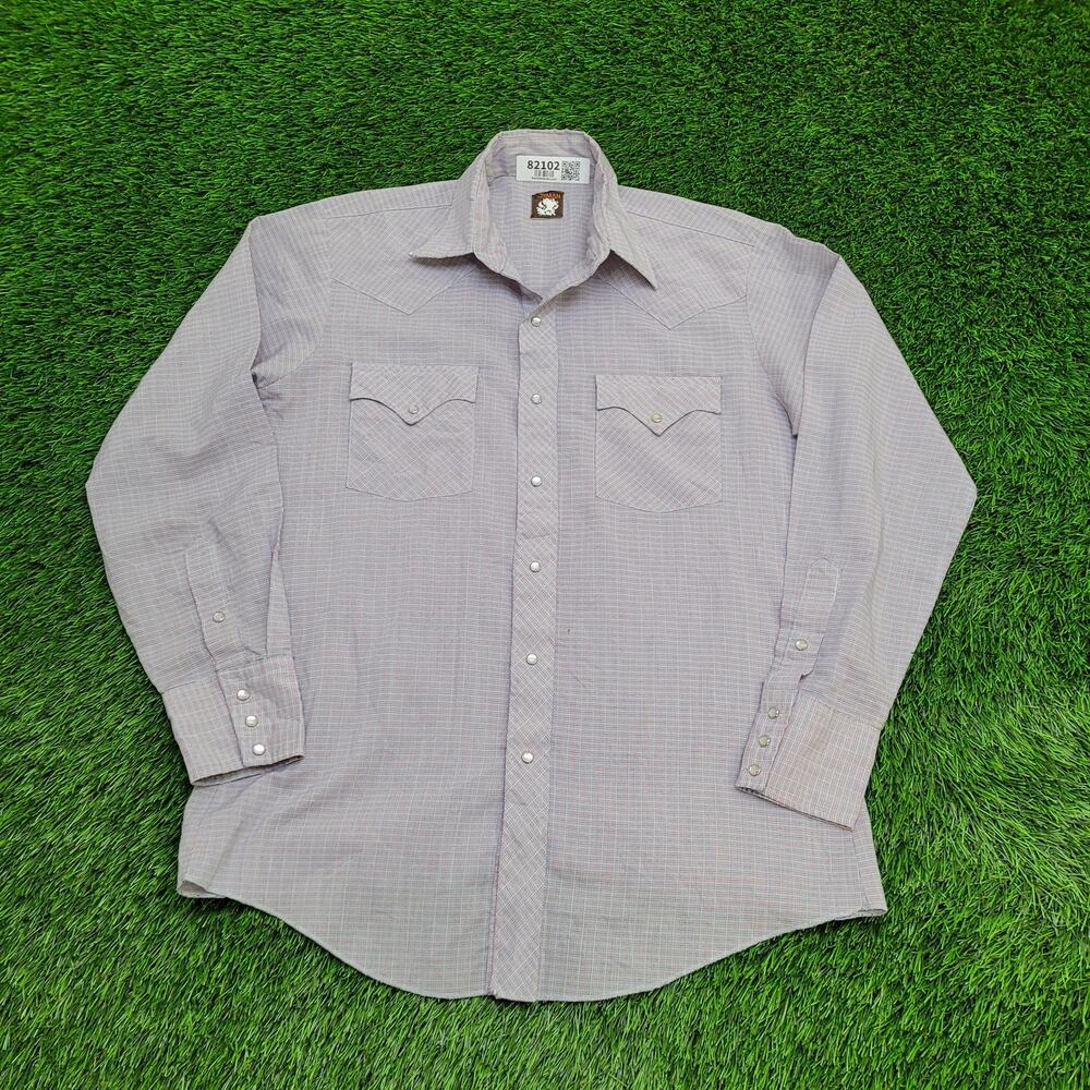 Vintage 80s Karman Western Pearl-Snap Shirt Large 22x32 Plaid